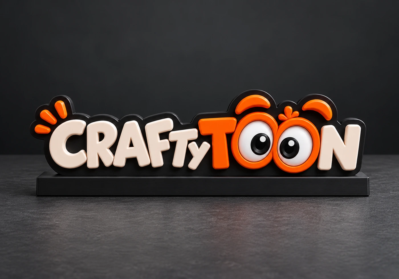 Craftytoon sample showing a raised freestanding 3D desk logo on a rectangular base